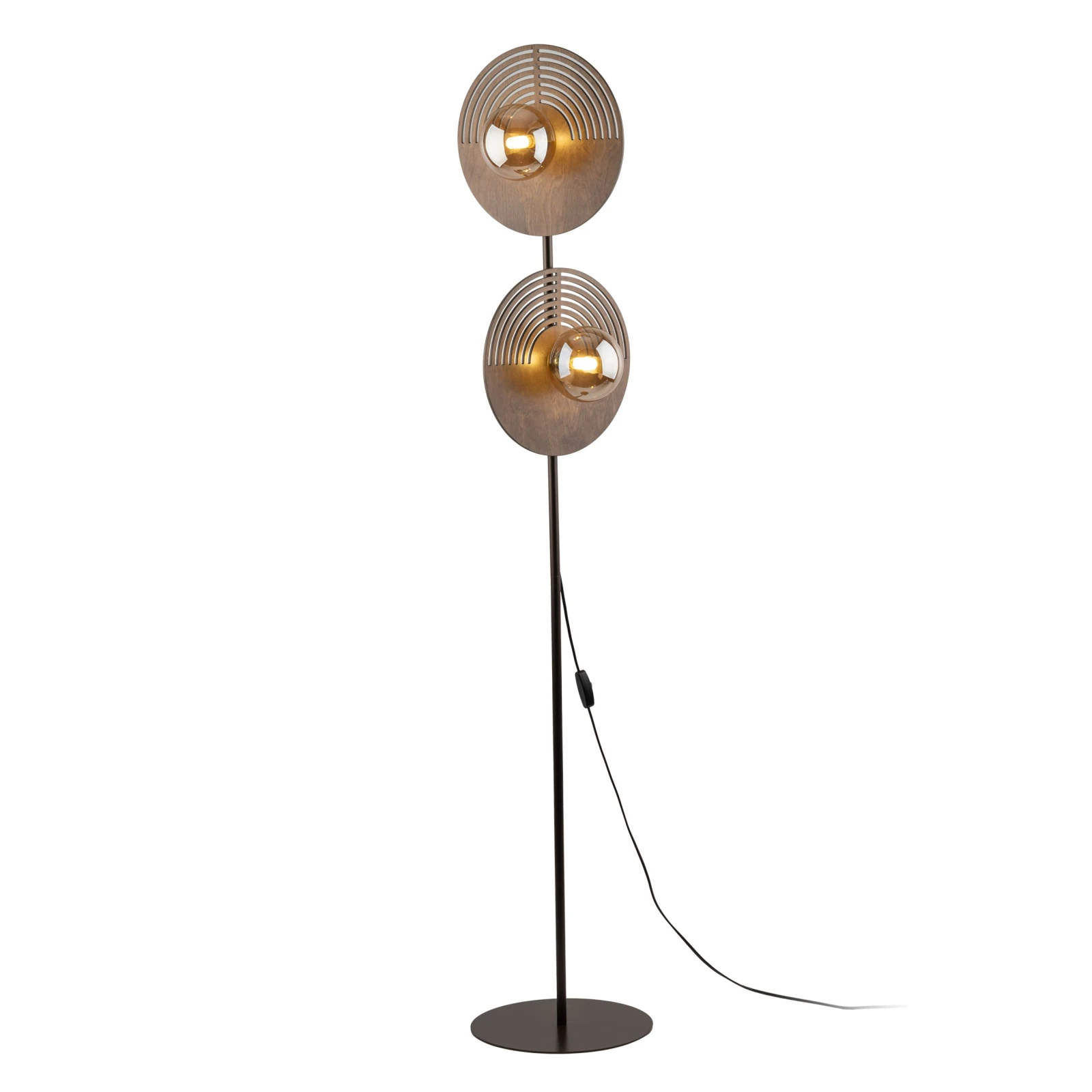 LUNAR WOOD 2 x 8 W floor lamp – natural wood, glass shades