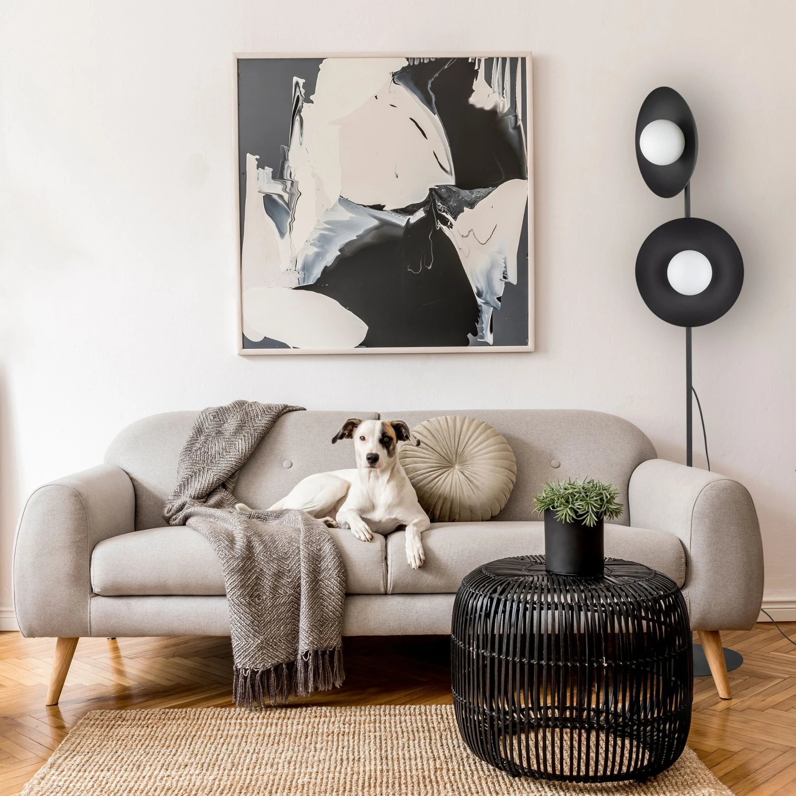 SLATE floor lamp 2xG9 – round, black, glass globes