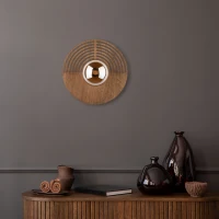 LUNAR WOOD wall light 30 cm – round, wood and glass - Image 1