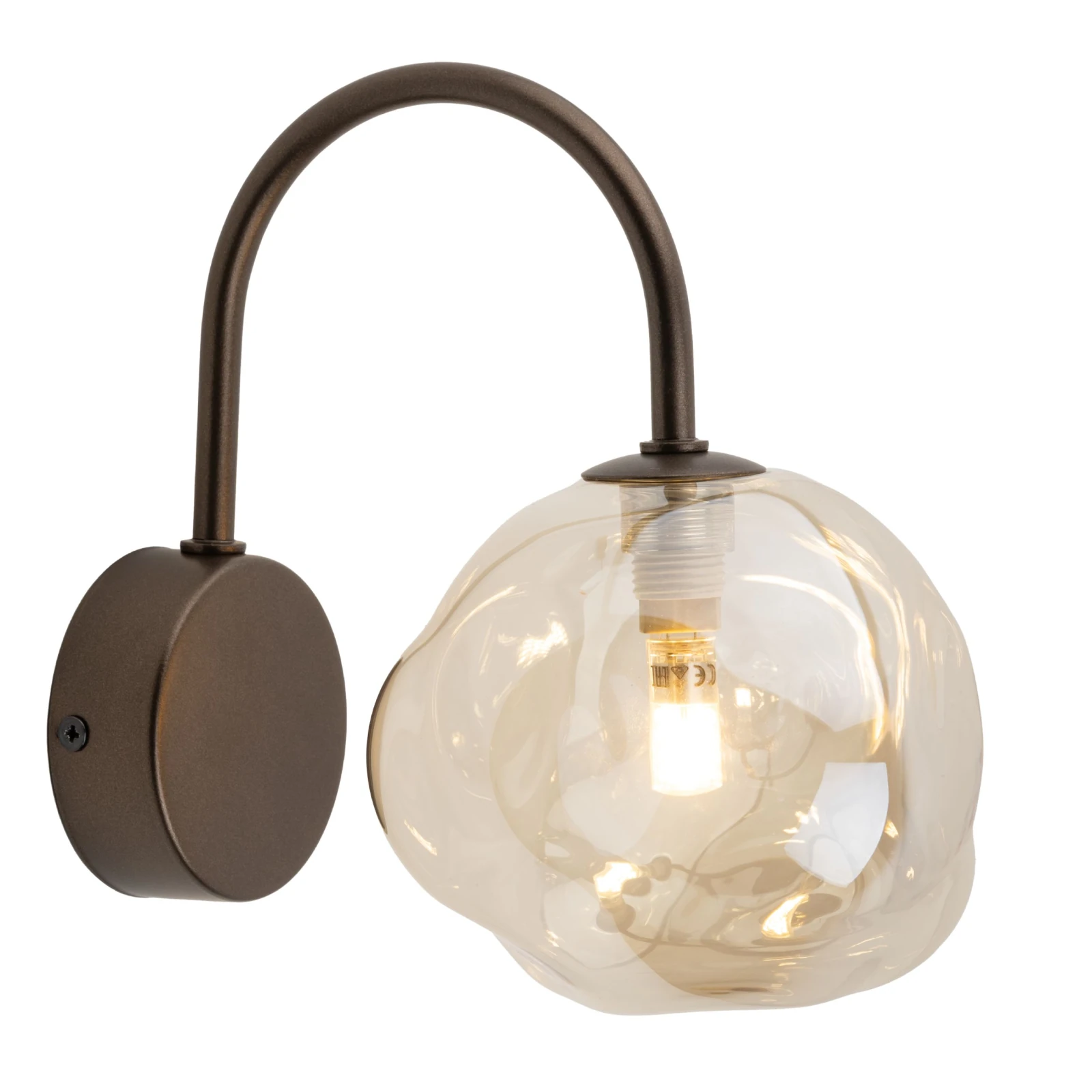 Wall light 1x8 W – irregular glass, brown