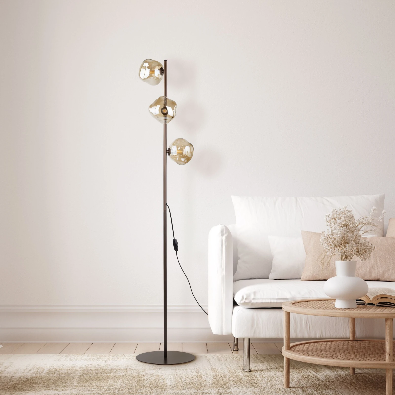 Floor lamp 3x8 W – irregular glass shades, brown