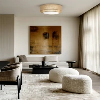 Ceiling light 4xE27 – round, beige, magnetic shade - Image 1
