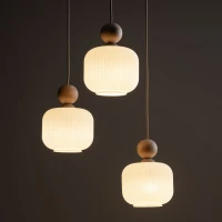 Pendant light 3x10 W – glass shades, beige and white - Image 3