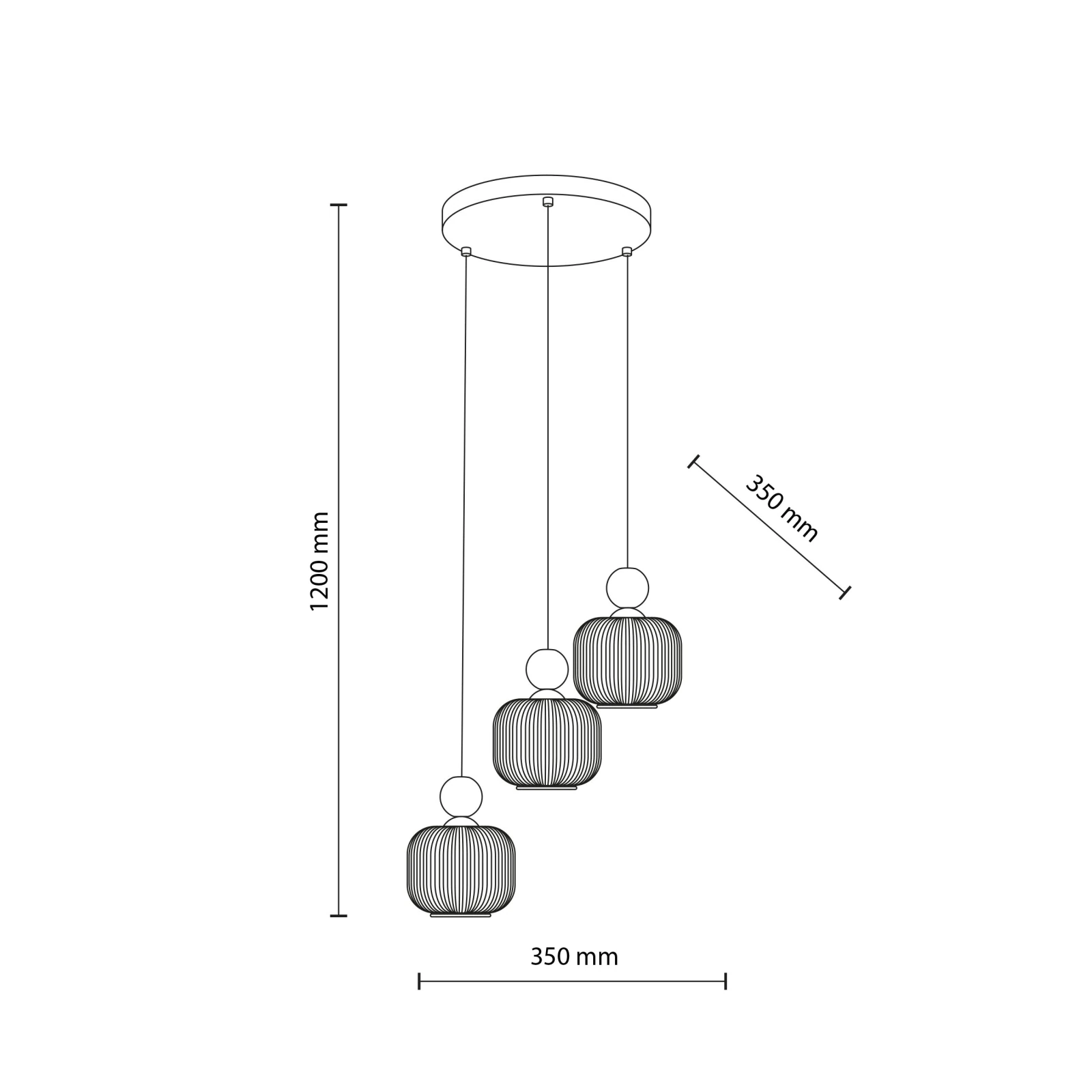 Pendant light 3x10 W – glass shades, beige and white