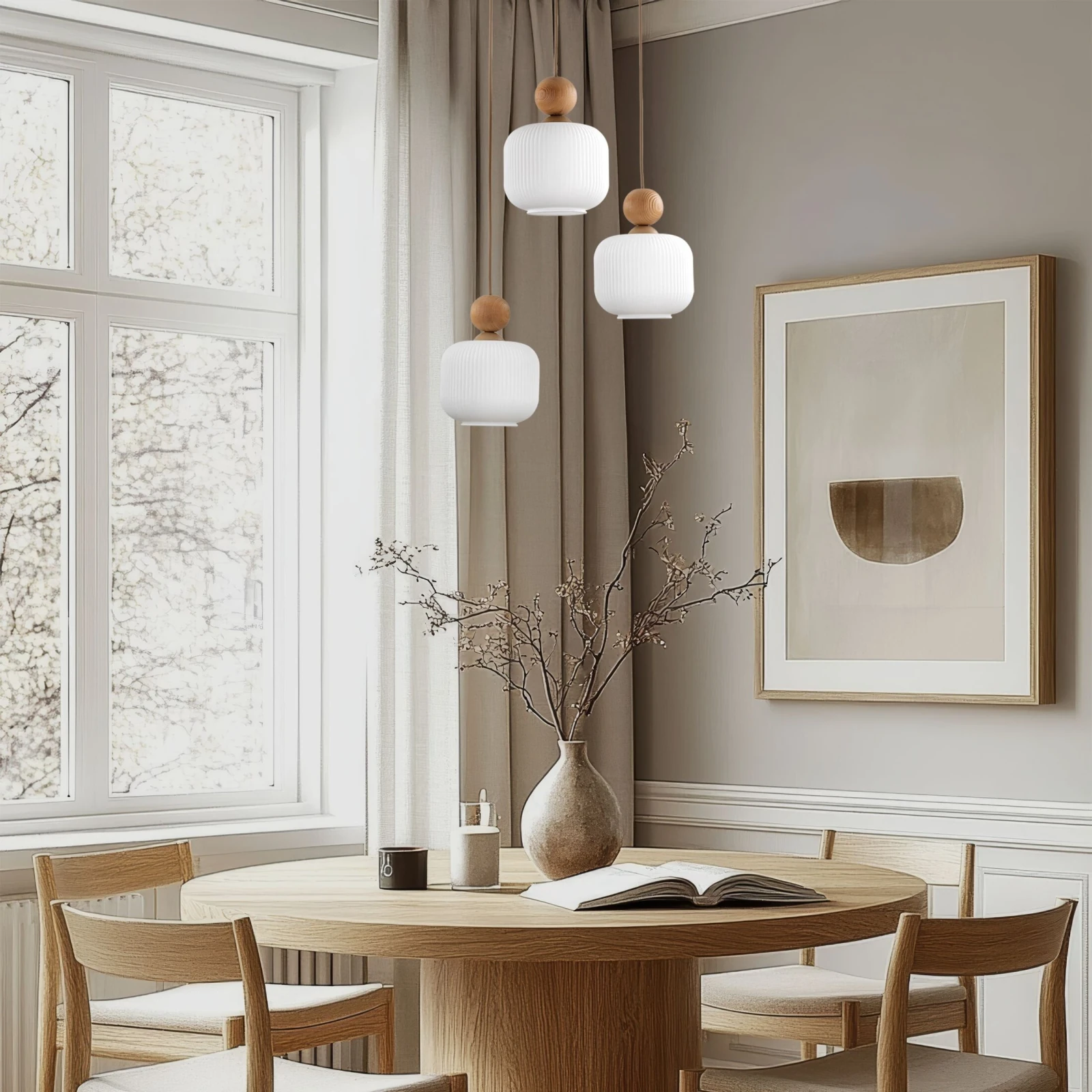 Pendant light 3x10 W – glass shades, beige and white