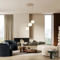 Pendant light 3x10 W – glass shades, beige and white - Image 7