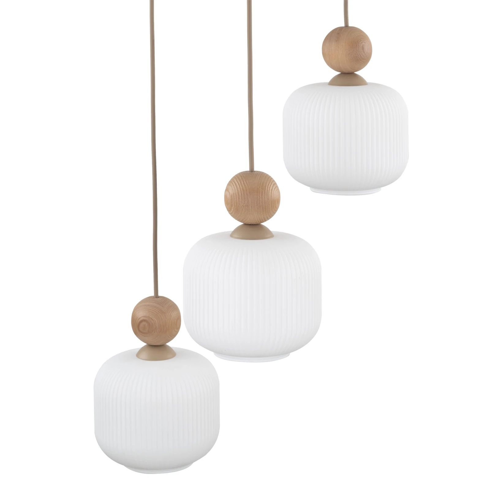 Pendant light 3x10 W – glass shades, beige and white