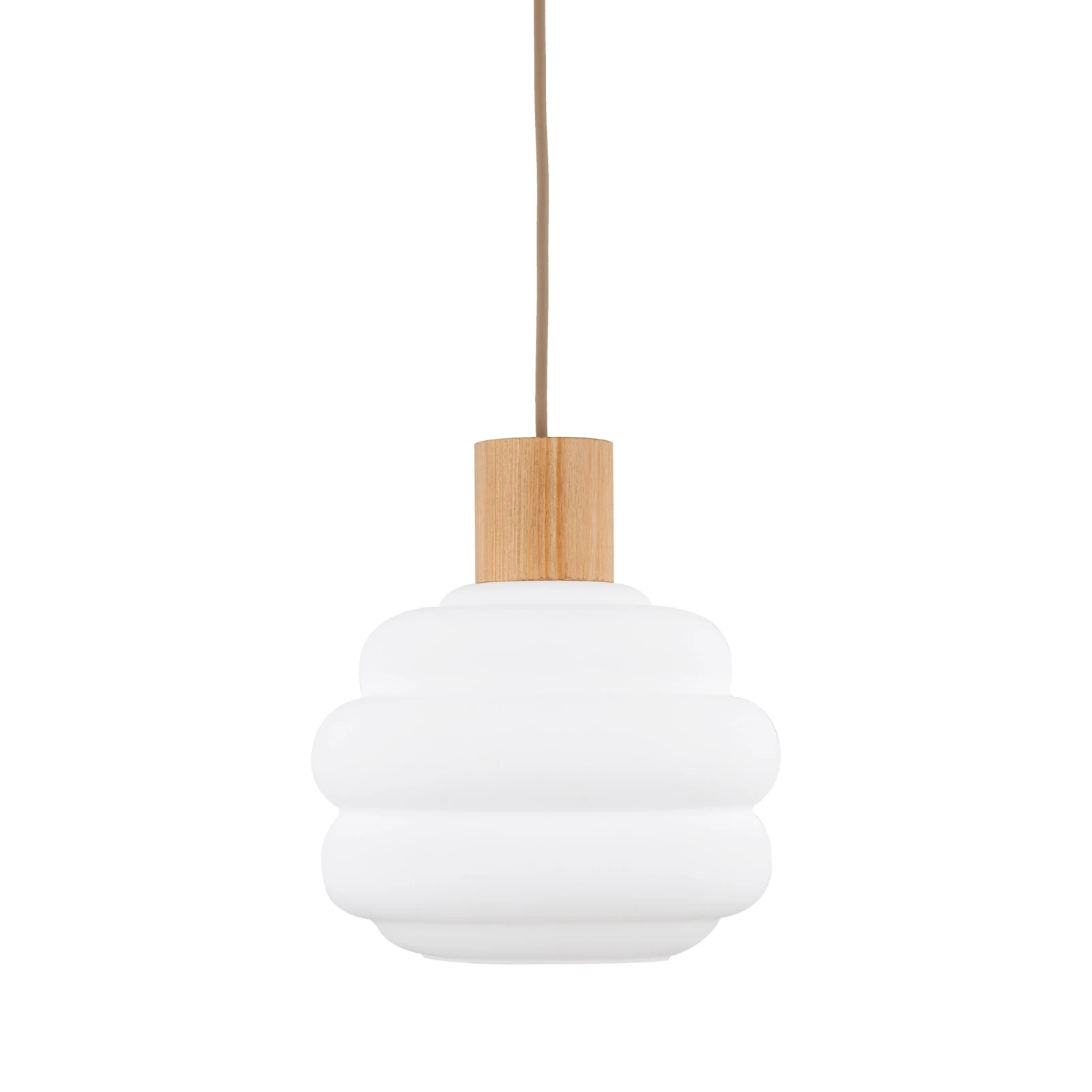 Pendant 1xE27 light – wavy white glass shade, beige detail