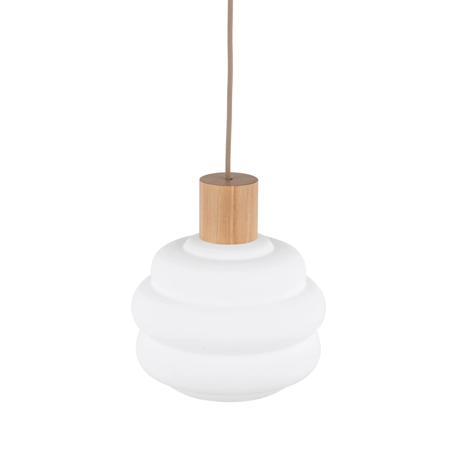 Pendant 1xE27 light – wavy white glass shade, beige detail