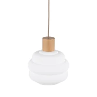 Pendant 1xE27 light – wavy white glass shade, beige detail - Image 4