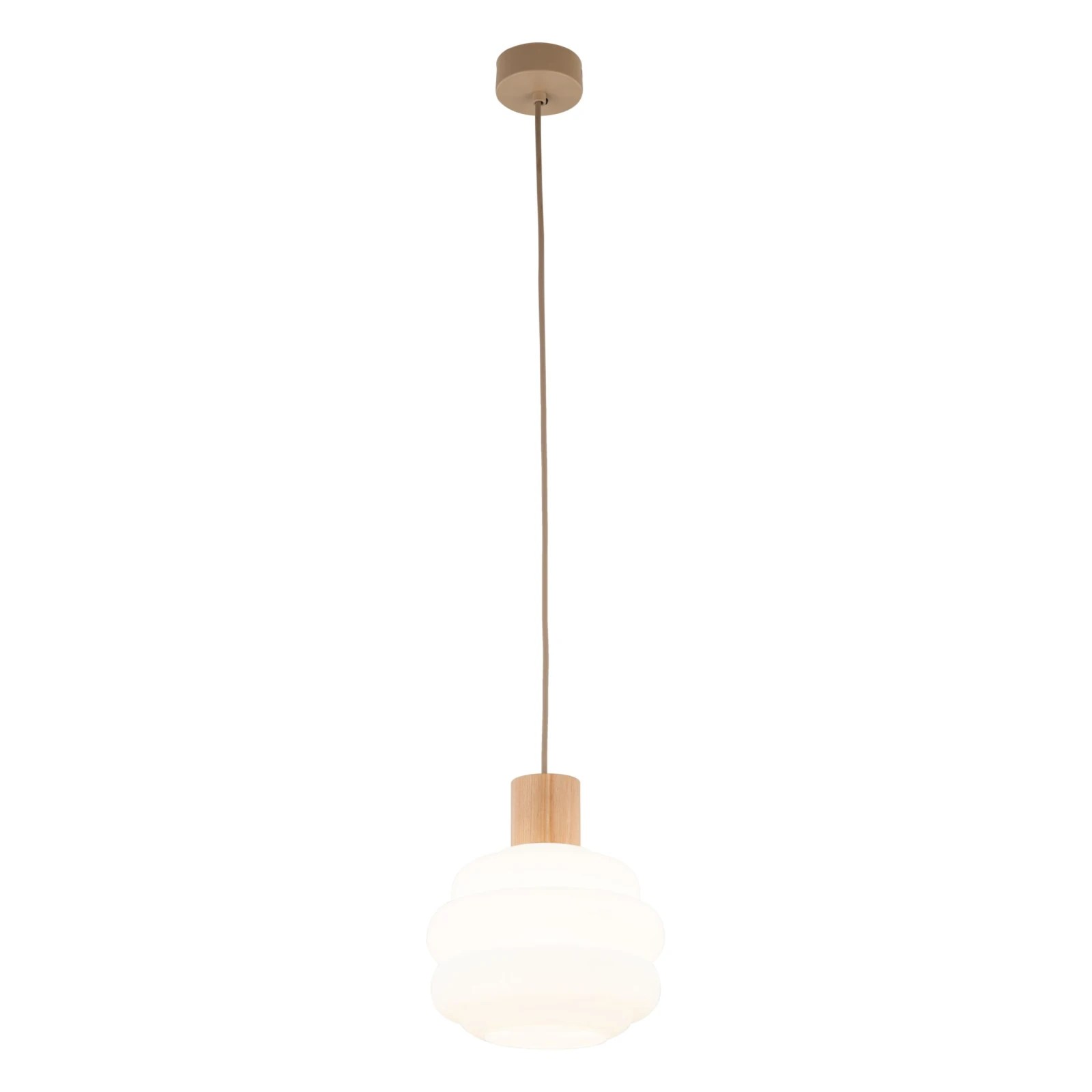 Pendant 1xE27 light – wavy white glass shade, beige detail