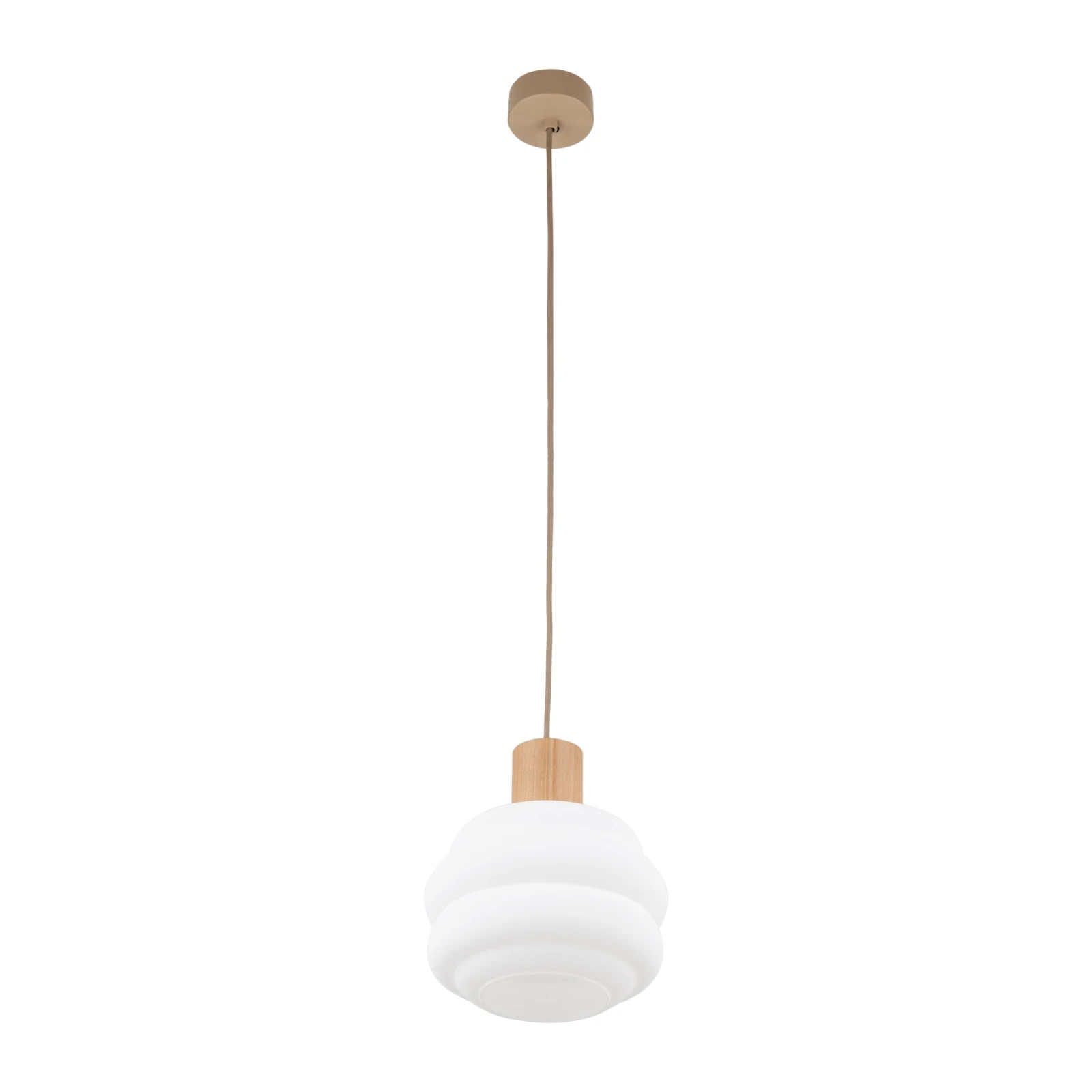 Pendant 1xE27 light – wavy white glass shade, beige detail