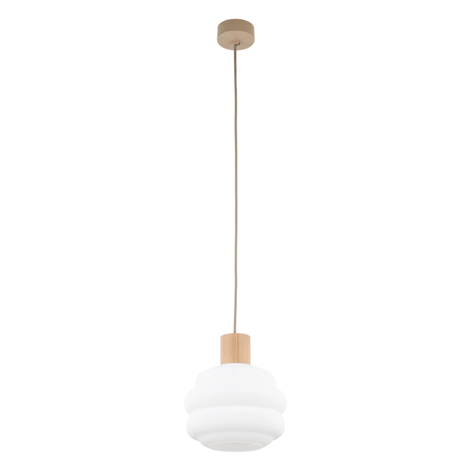 Pendant 1xE27 light – wavy white glass shade, beige detail