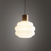Pendant 1xE27 light – wavy white glass shade, beige detail - Image 1