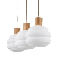 Pendant 3xE27 light – linear, white wavy glass shades - Image 3