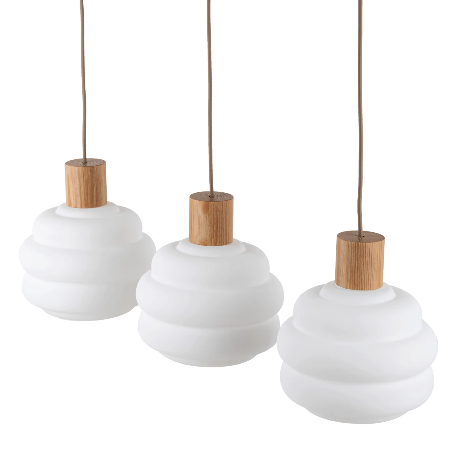 Pendant 3xE27 light – linear, white wavy glass shades
