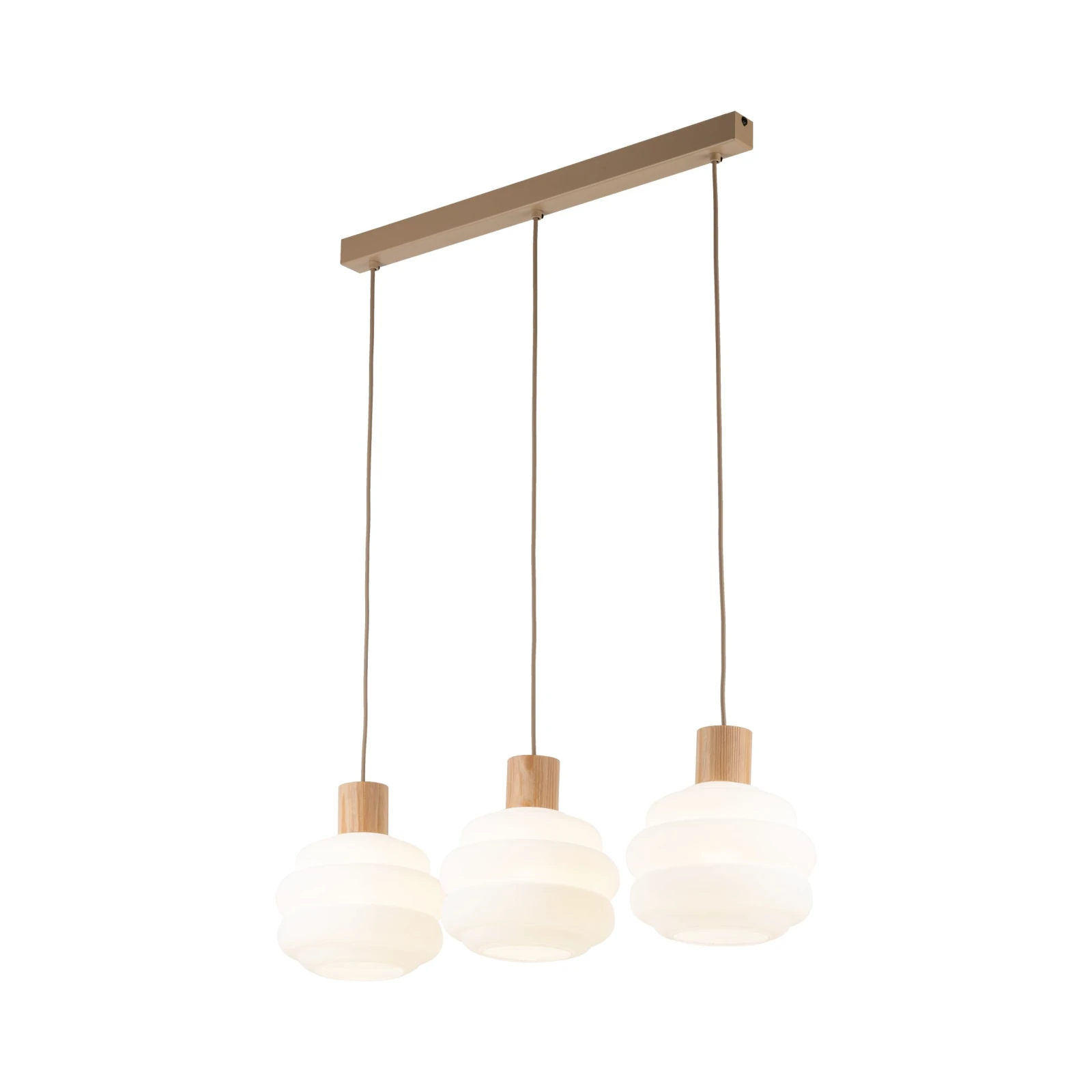 Pendant 3xE27 light – linear, white wavy glass shades