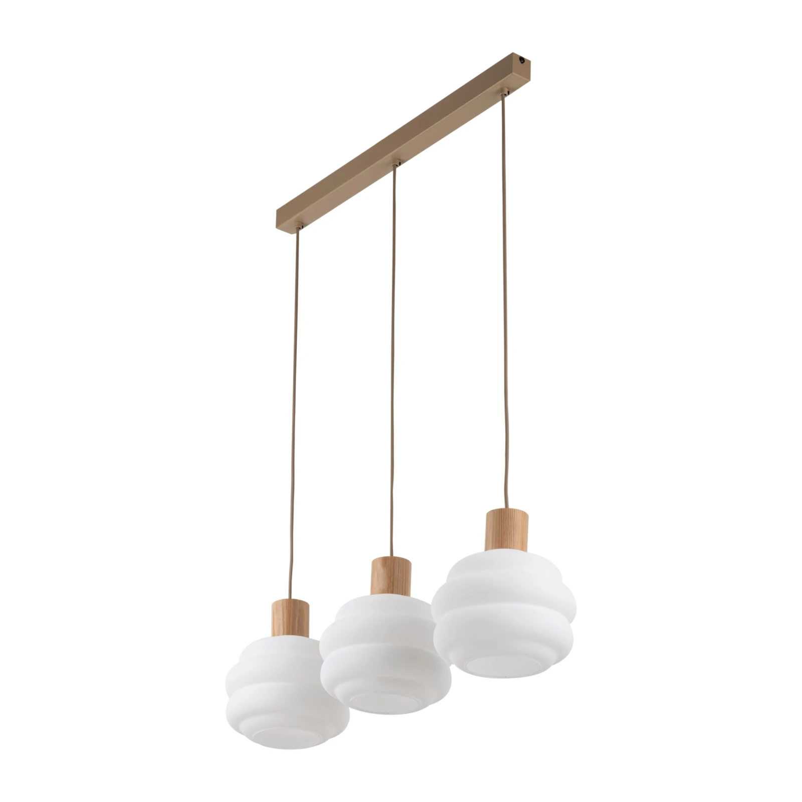 Pendant 3xE27 light – linear, white wavy glass shades