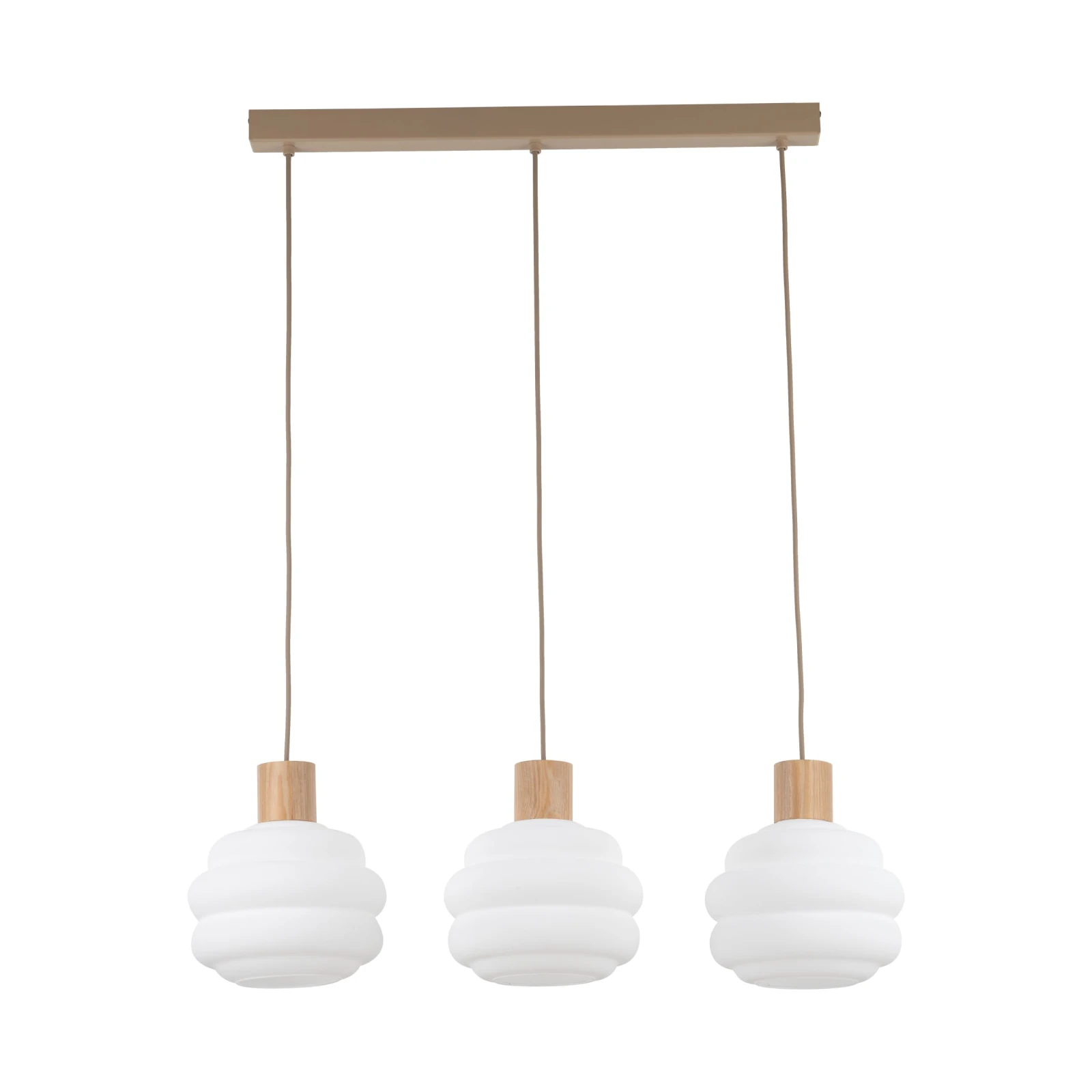 Pendant 3xE27 light – linear, white wavy glass shades