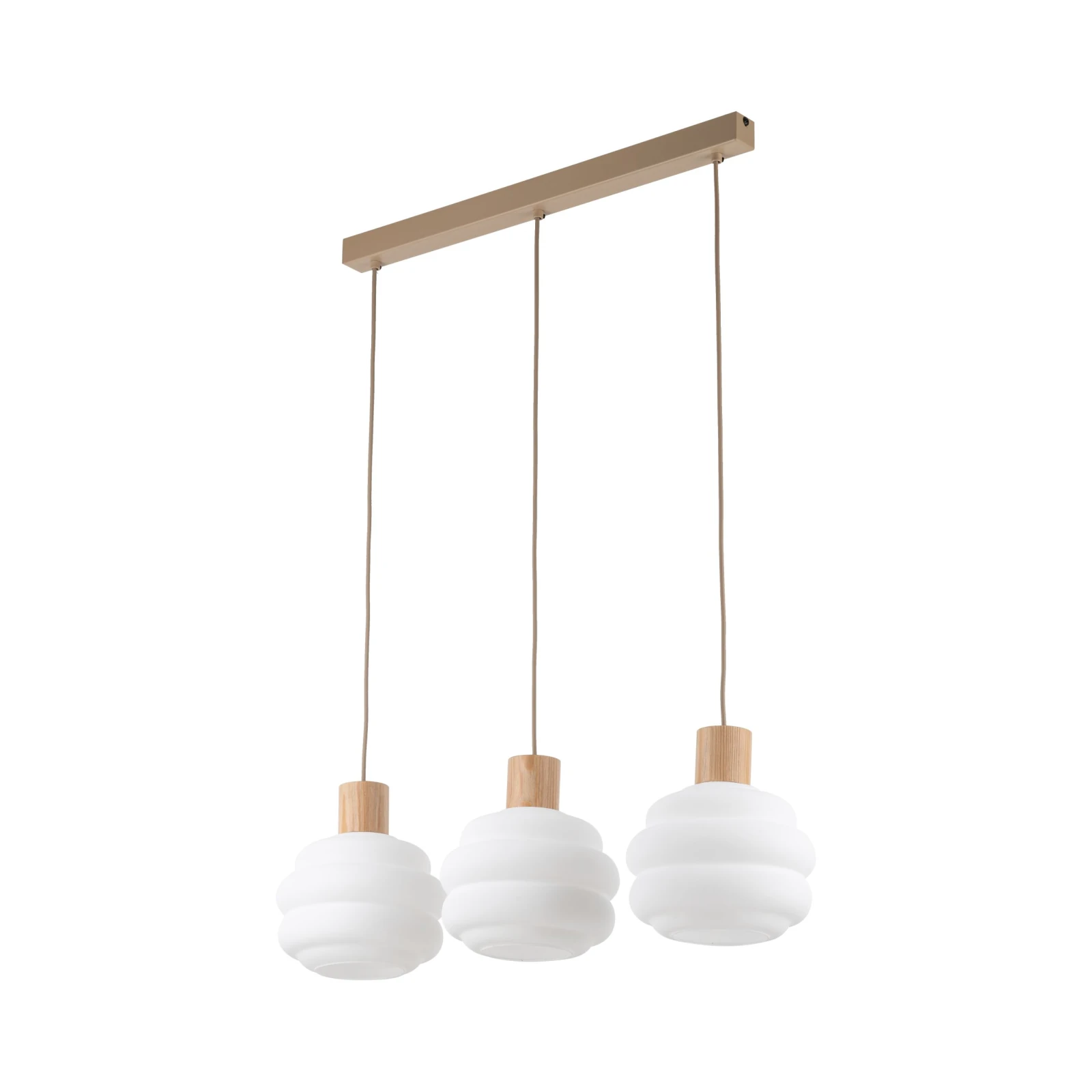 Pendant 3xE27 light – linear, white wavy glass shades