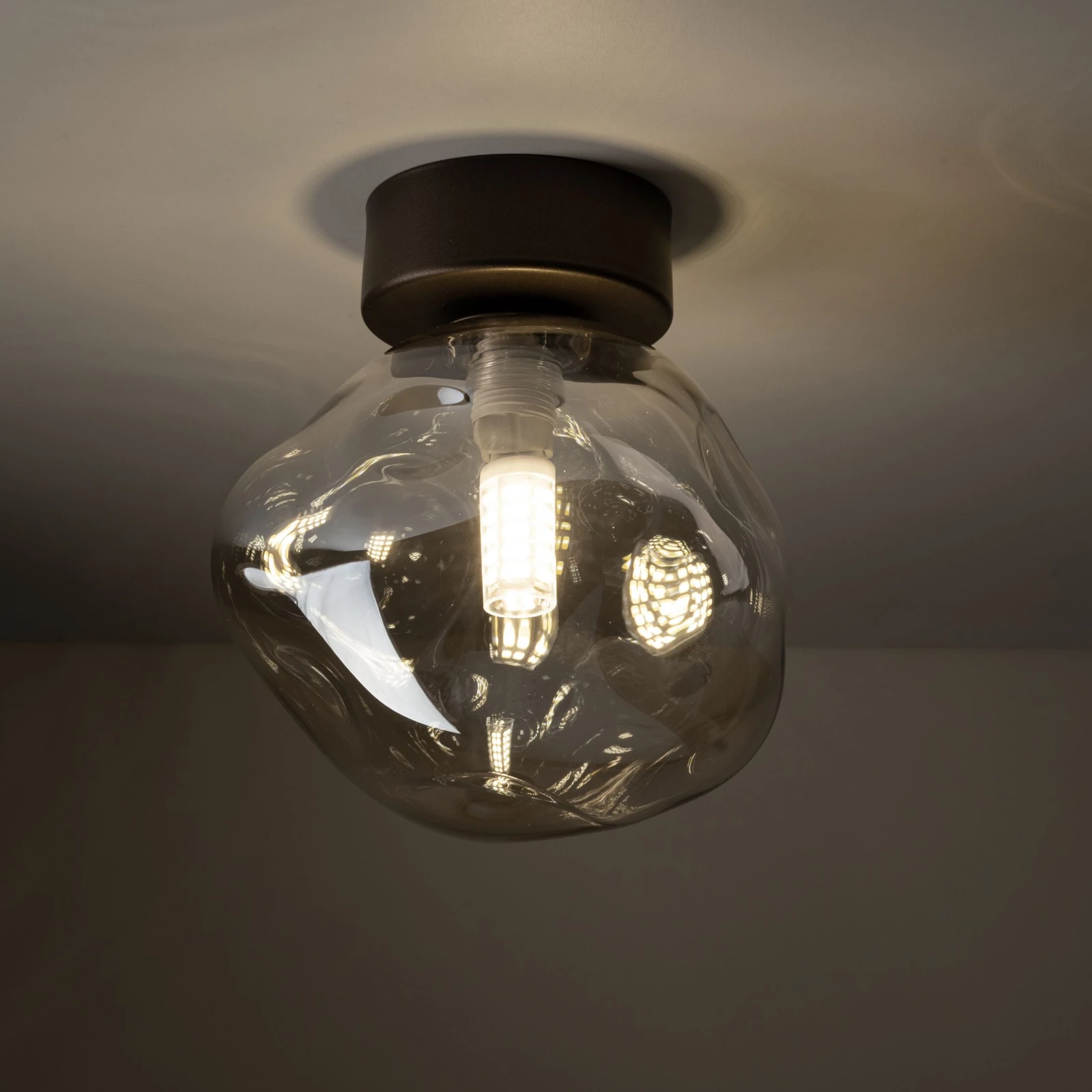 Ceiling light 10 W – brown glass, transparent LAVA shade