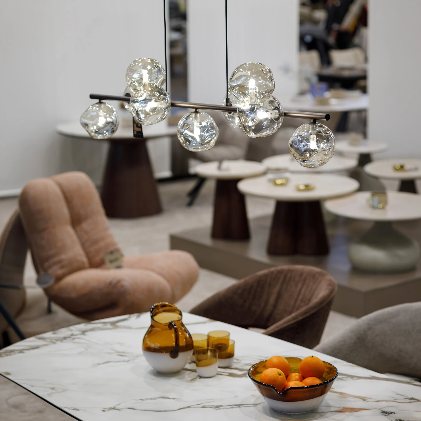 Pendant light 9x8 W – brown glass LAVA composition