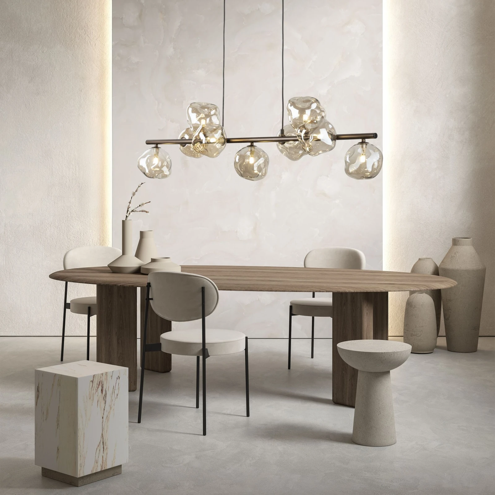 Pendant light 9x8 W – brown glass LAVA composition
