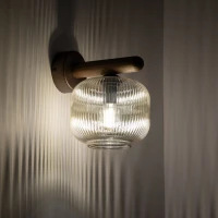Wall light 10 W – brown glass, wood accent SALVIA - Image 1