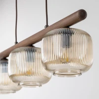 SALVIA pendant light 3 x E14 – brown, smoked ribbed glass - Image 1
