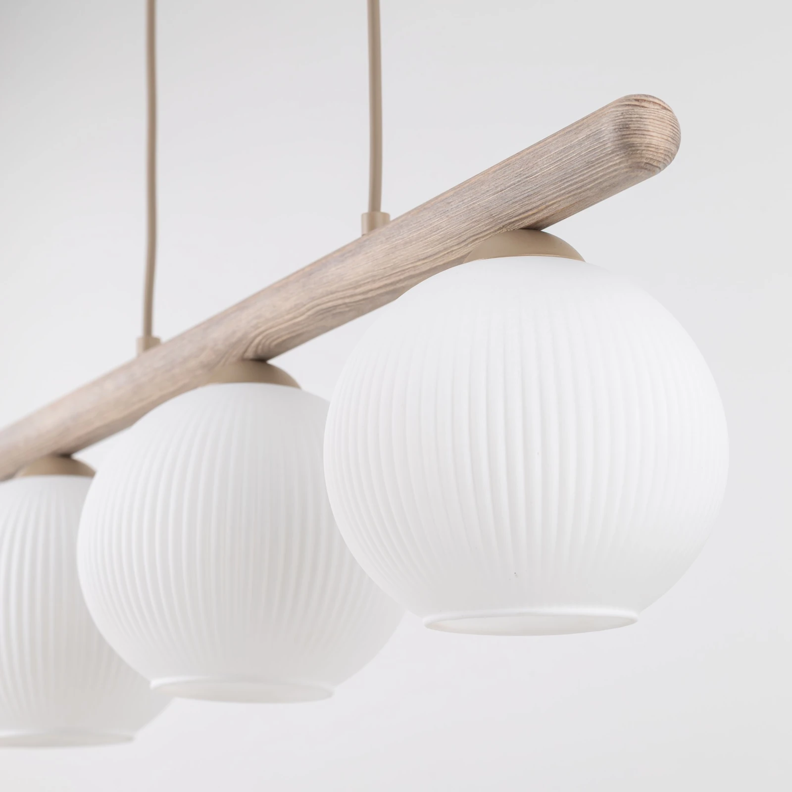 Pendant light 3 x 10 W – ribbed glass, white and beige