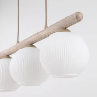 Pendant light 3 x 10 W – ribbed glass, white and beige - Image 3