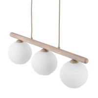 Pendant light 3 x 10 W – ribbed glass, white and beige - Image 4