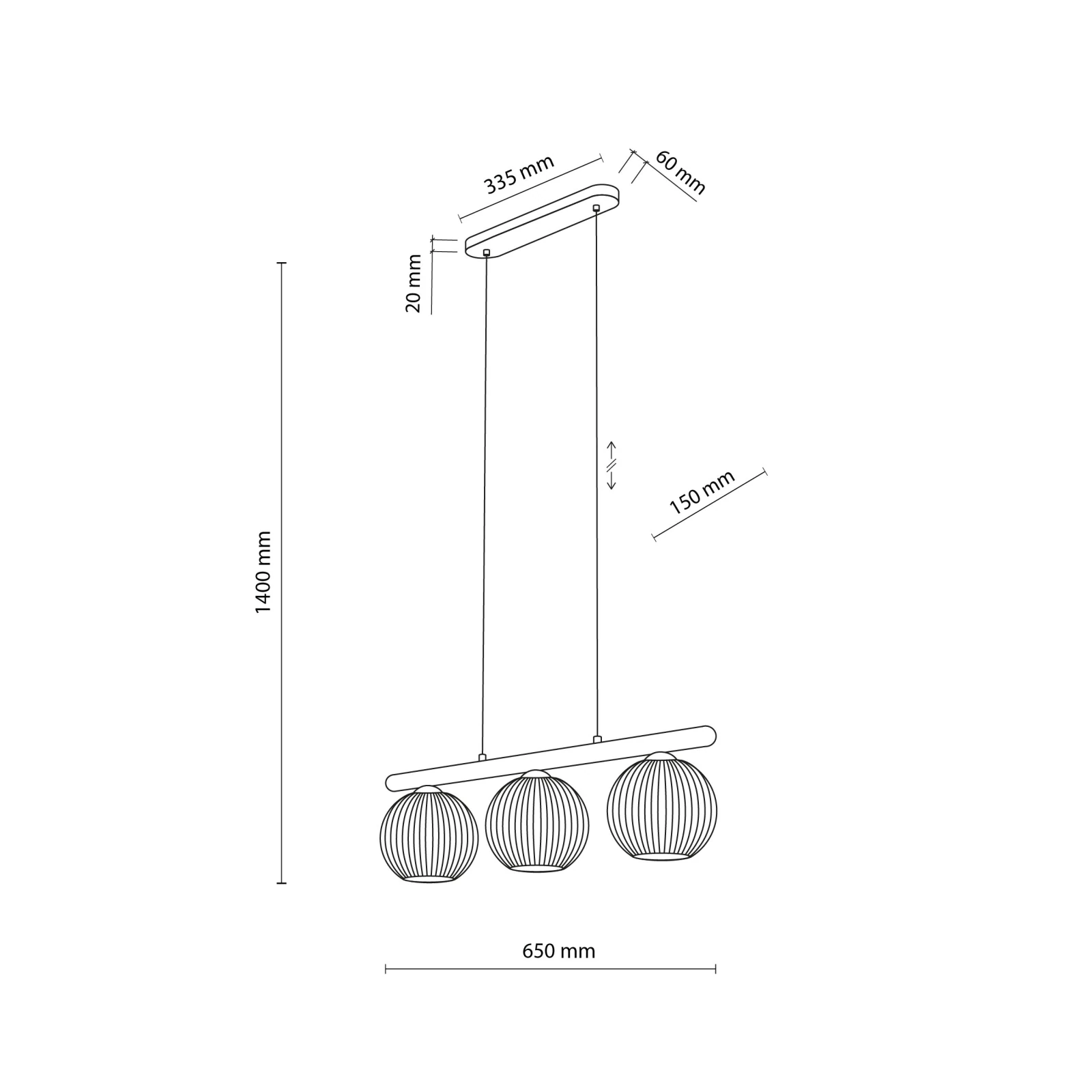 Pendant light 3 x 10 W – ribbed glass, white and beige