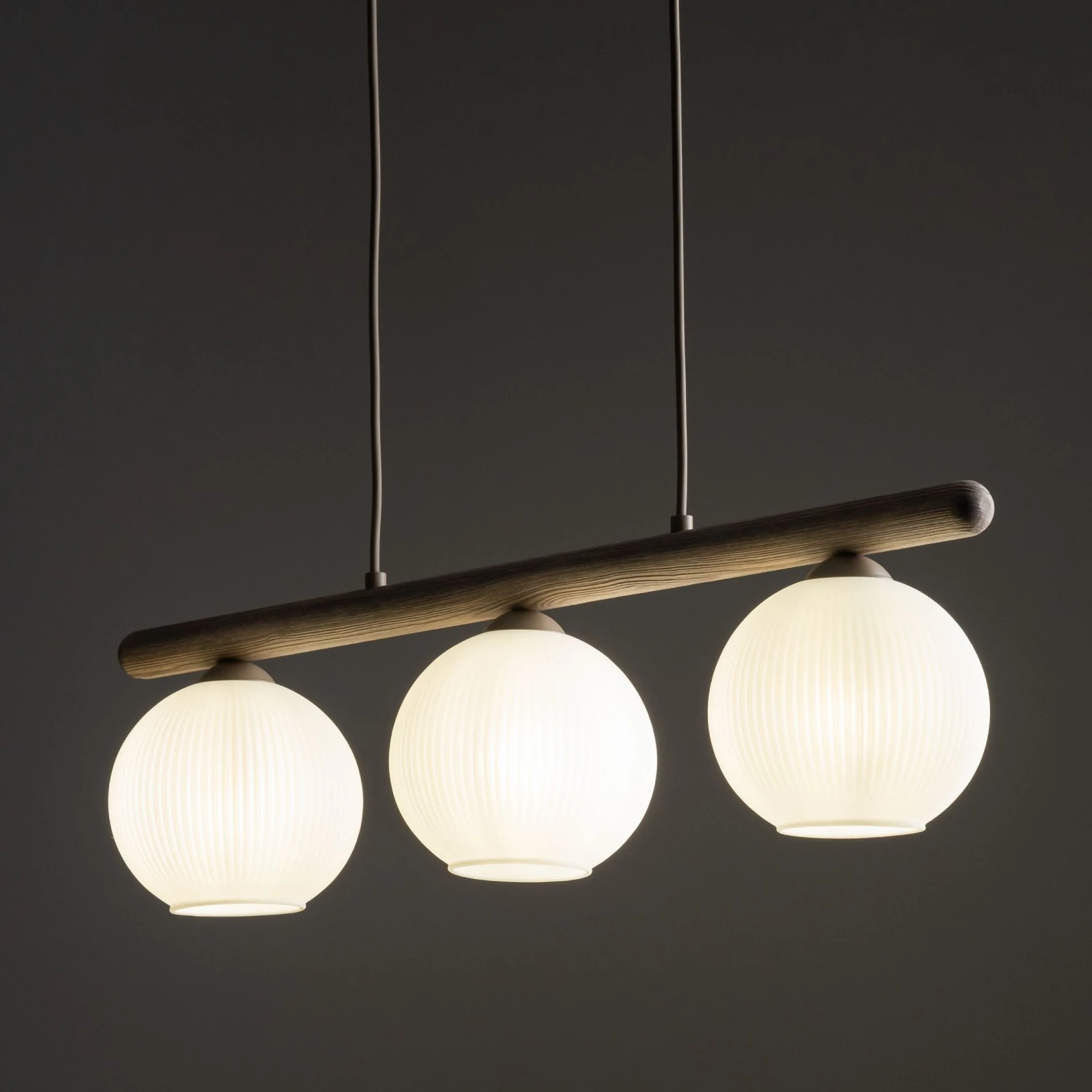 Pendant light 3 x 10 W – ribbed glass, white and beige