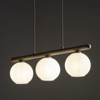 Pendant light 3 x 10 W – ribbed glass, white and beige - Image 2