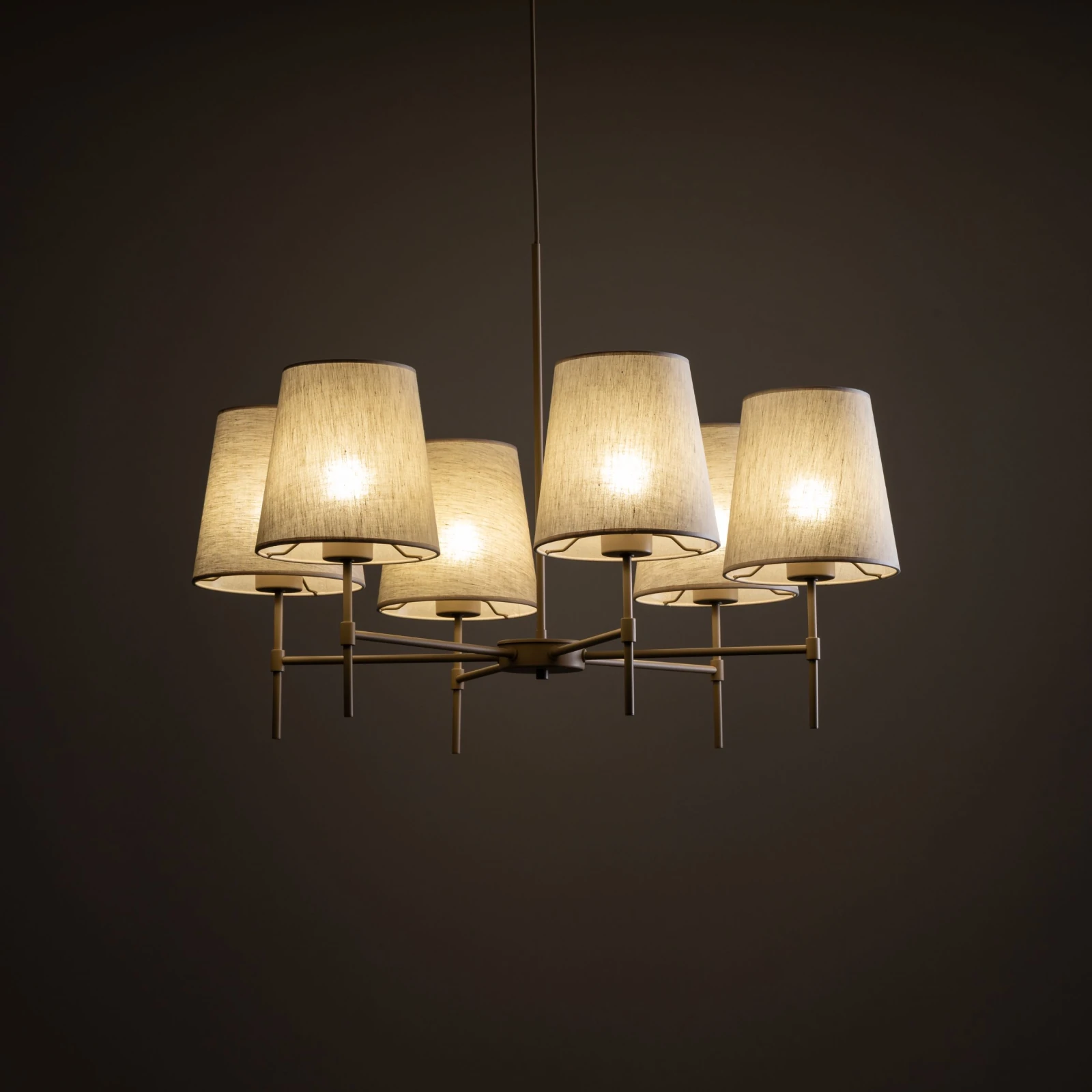 ELIZABETH pendant light – 6 lights, beige linen shades