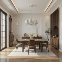 ELIZABETH pendant light – 6 lights, beige linen shades - Image 1