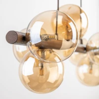 Pendant lamp 7xG9 – amber glass spheres, walnut accent - Image 1