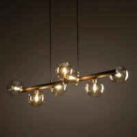 Pendant lamp 7xG9 – amber glass spheres, walnut accent - Image 3