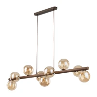Pendant lamp 9xG9 – amber glass spheres, walnut accent - Image 1