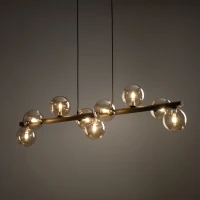 Pendant lamp 9xG9 – amber glass spheres, walnut accent - Image 2