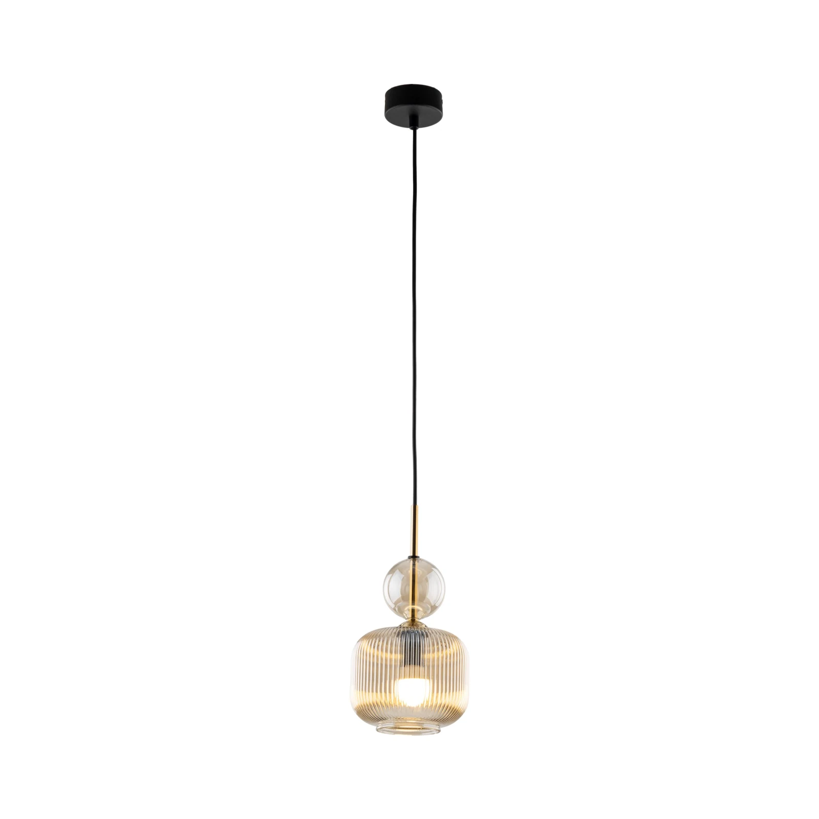 Pendant lamp 1xE14 – cognac glass, gold detail, black accent