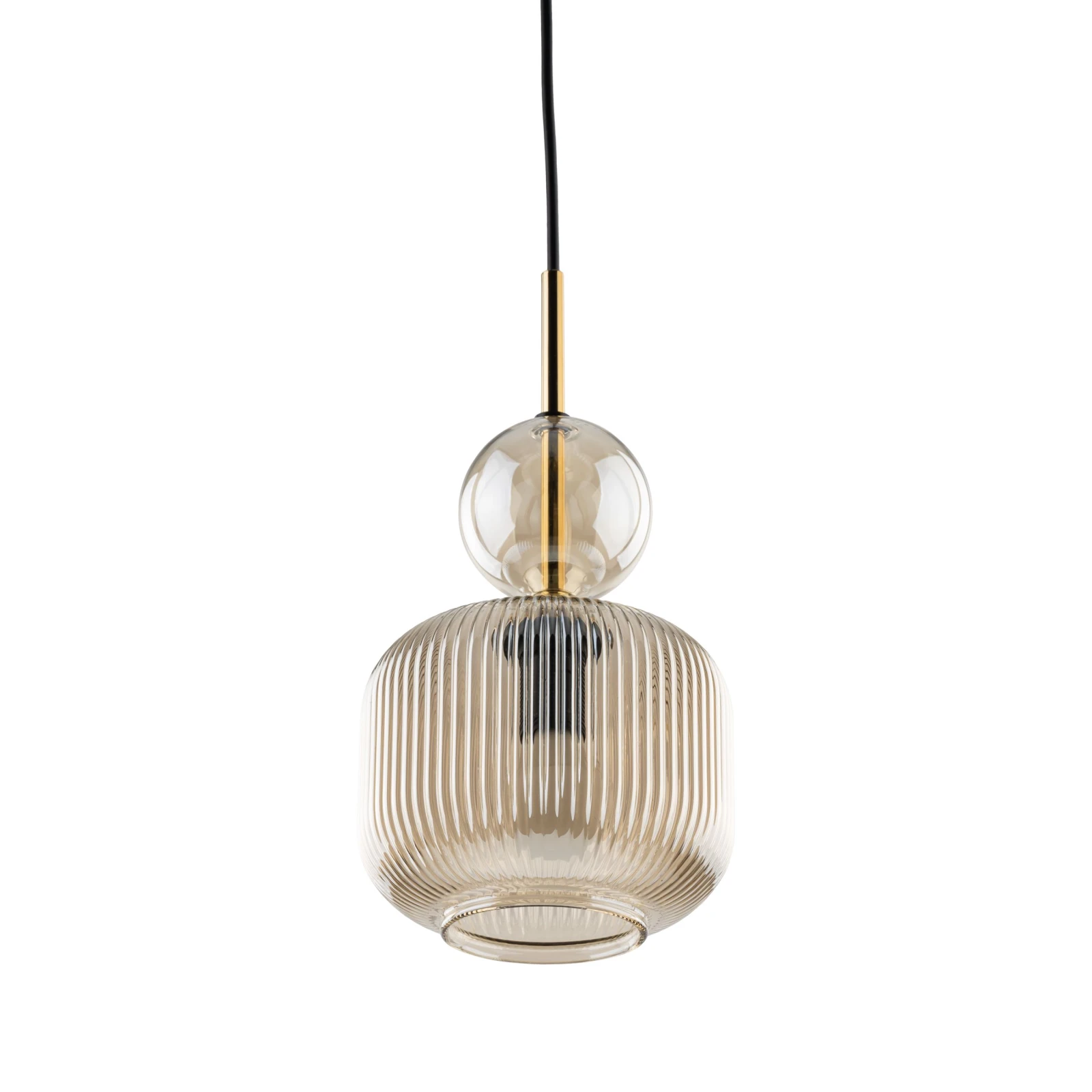 Pendant lamp 1xE14 – cognac glass, gold detail, black accent