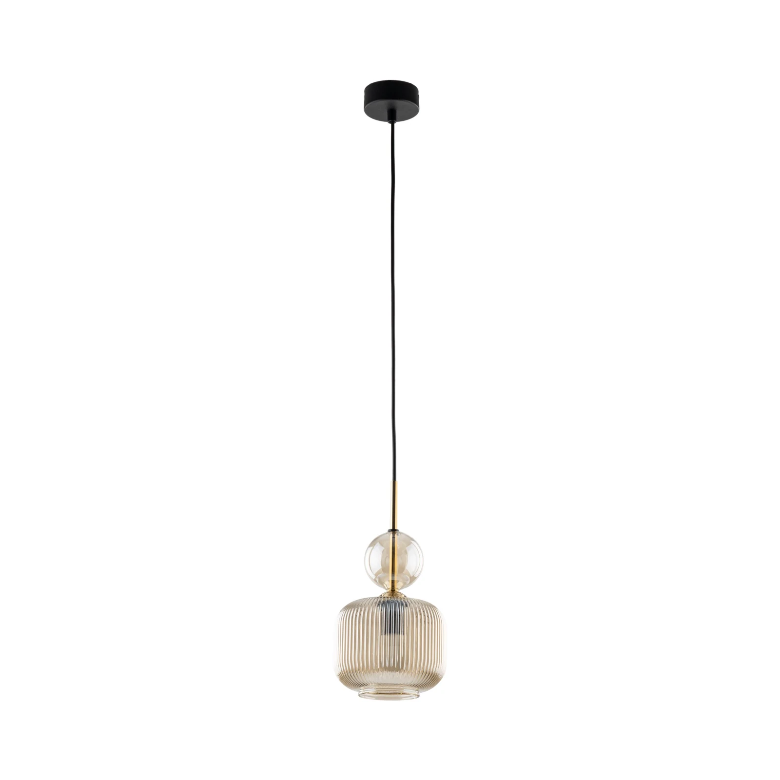 Pendant lamp 1xE14 – cognac glass, gold detail, black accent