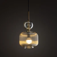 Pendant lamp 1xE14 – cognac glass, gold detail, black accent - Image 1
