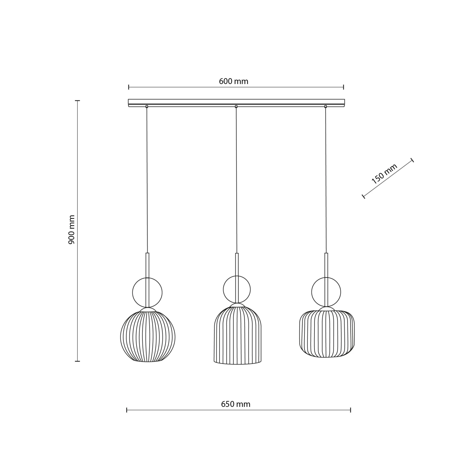 SOPHIA pendant light 30 W – linear, cognac glass, 3 x E14