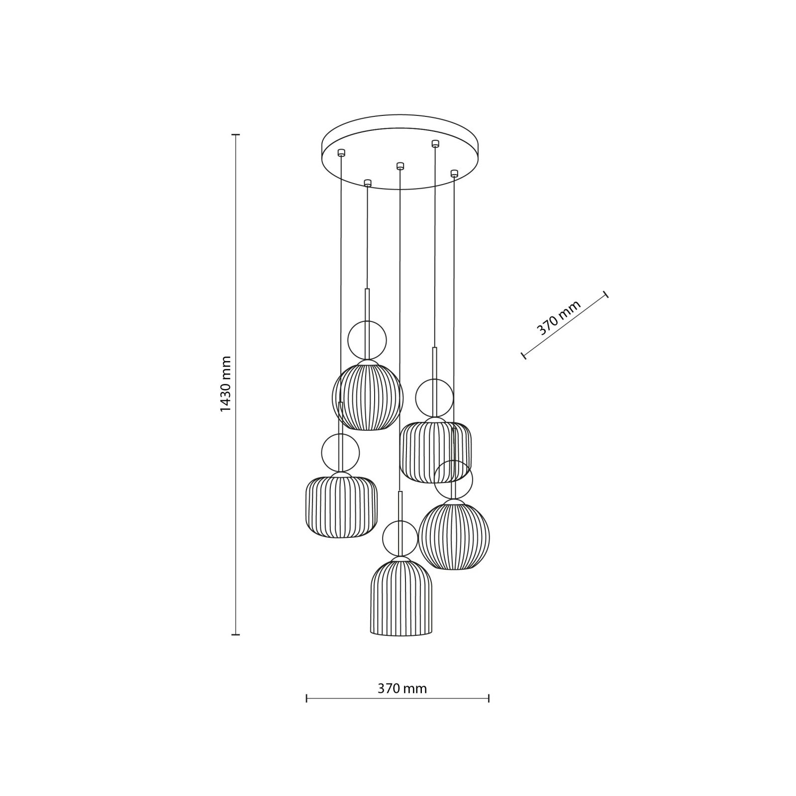 SOPHIA ceiling light 50 W – round, cognac glass, 5 x E14