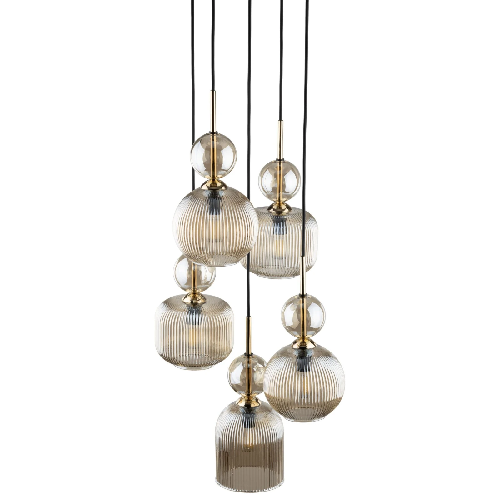 SOPHIA ceiling light 50 W – round, cognac glass, 5 x E14