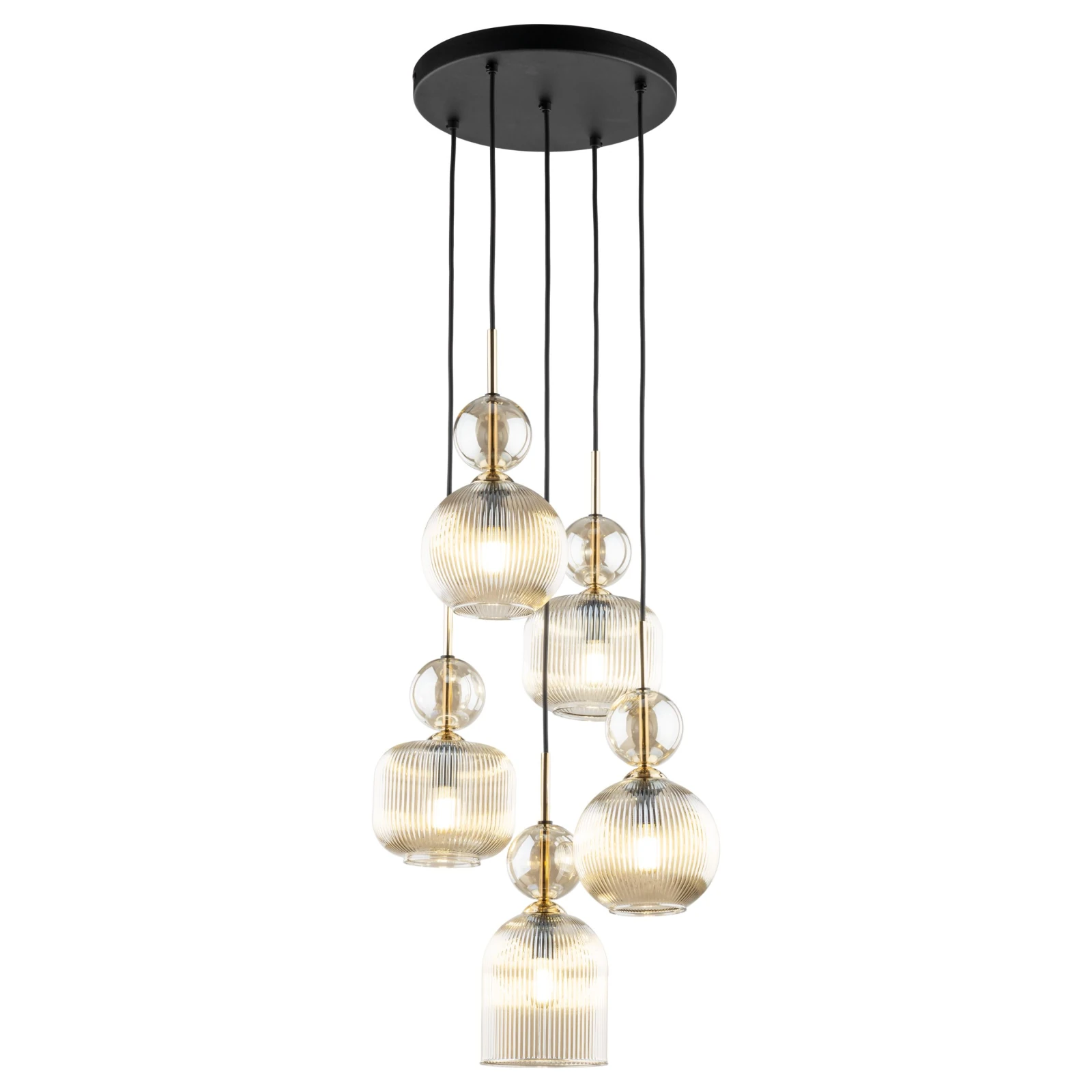 SOPHIA ceiling light 50 W – round, cognac glass, 5 x E14