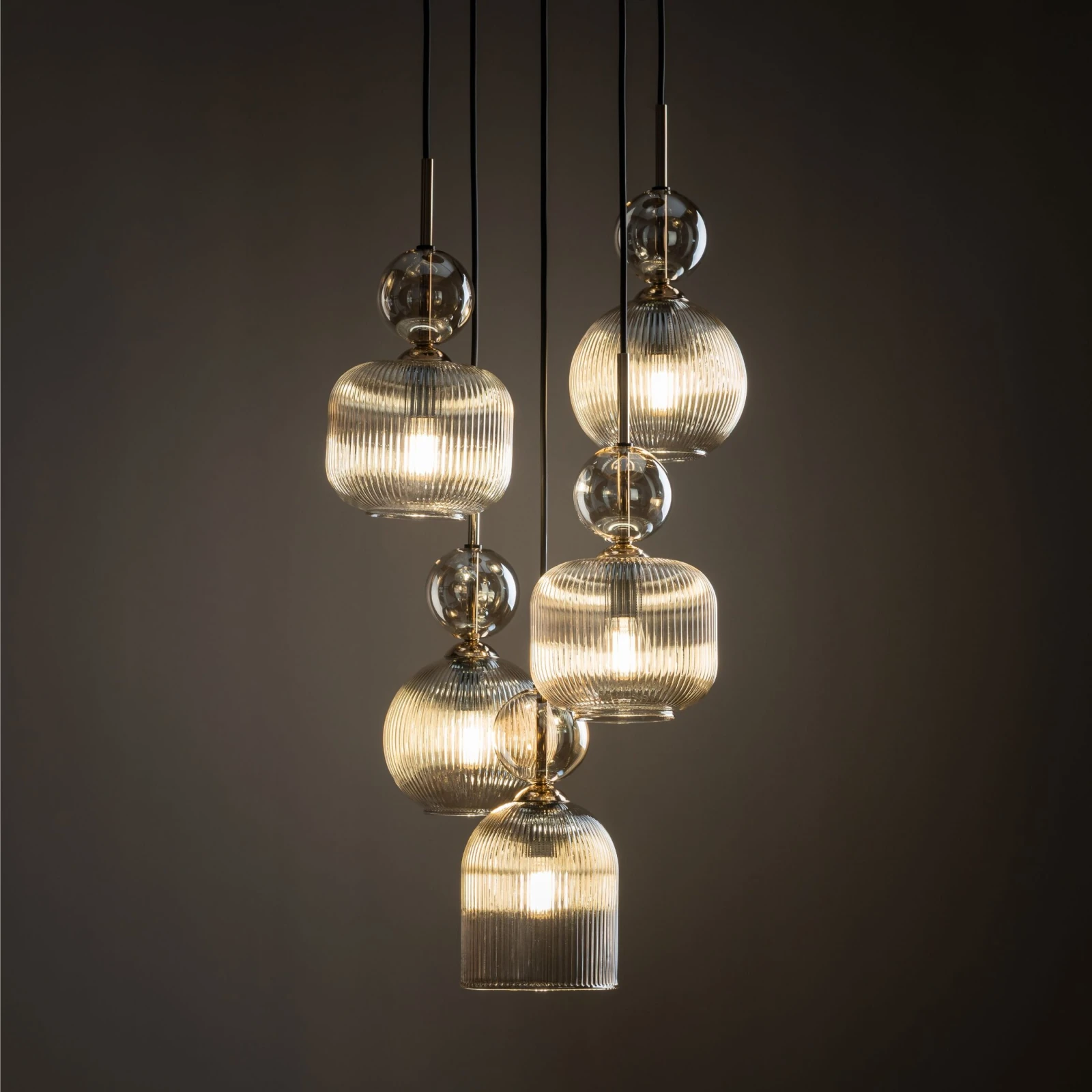 SOPHIA ceiling light 50 W – round, cognac glass, 5 x E14